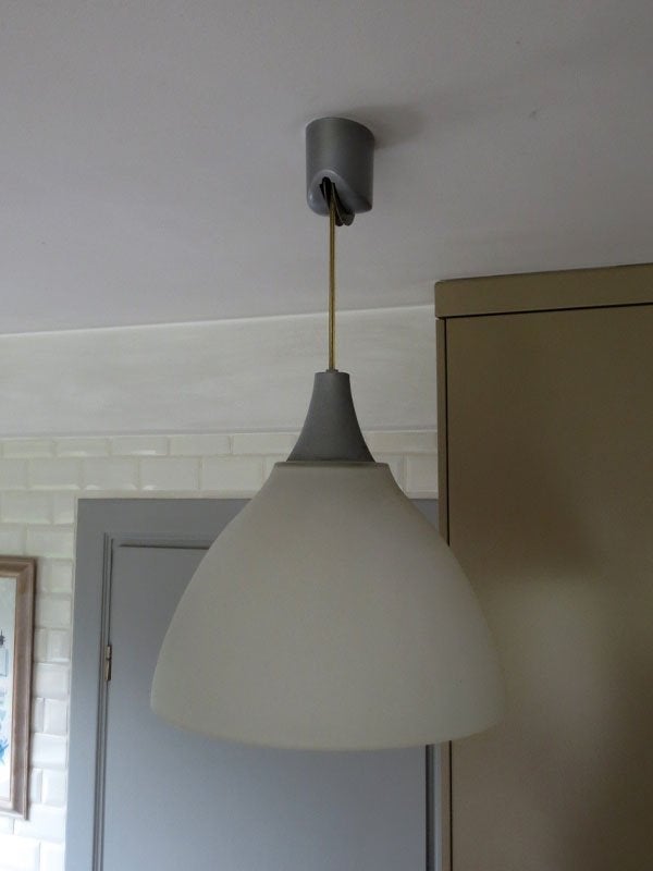 Hanglamp wit melkglas, Ophalen, Gebruikt, Glas, E27 (groot)