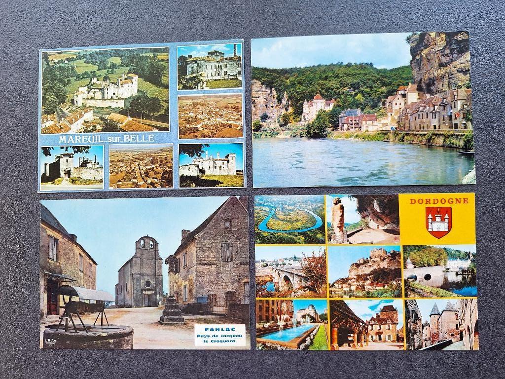 Lot 4 cartes postales anciennes Dordogne années 60 vintage, Enlèvement, 1960 à 1980, Non affranchie, France