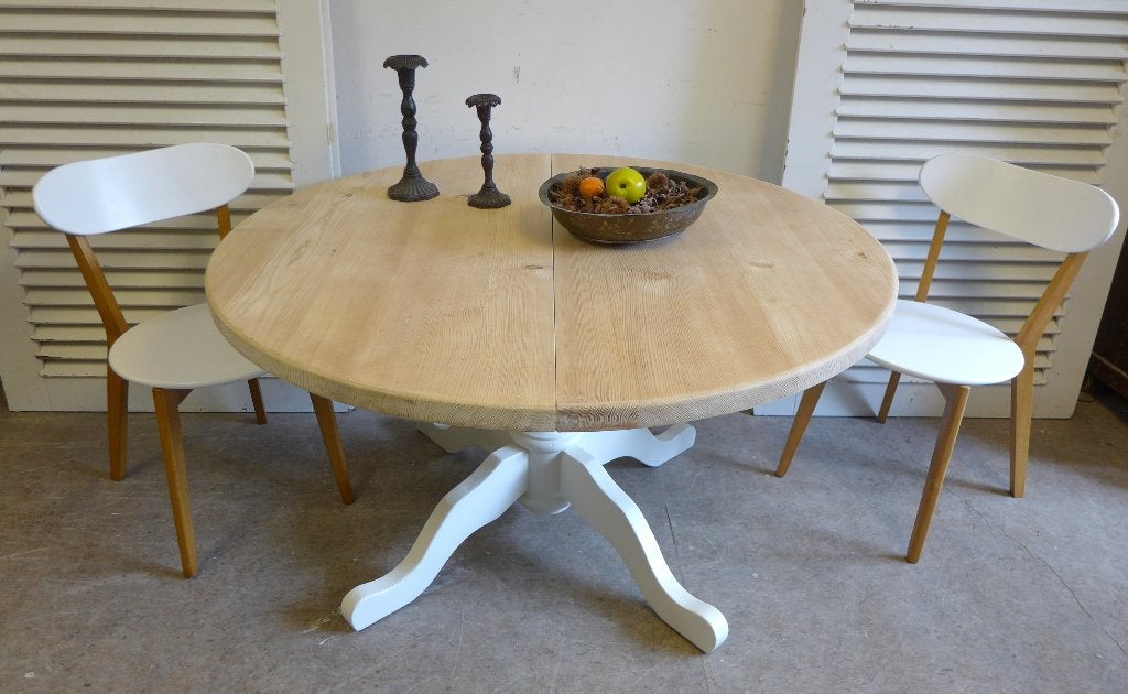 Prachtige witte ronde uitschuifbare eettafel 130 -170 cm, Ophalen, 100 tot 150 cm, Rond, Zo goed als nieuw