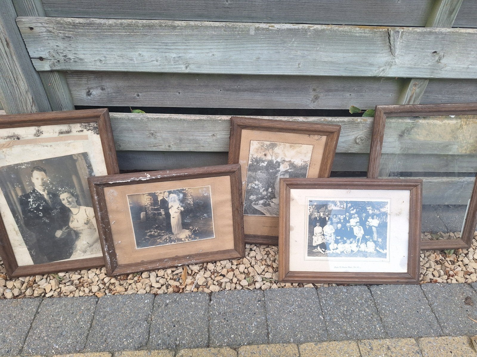 Lot van 5 vintage houten fotolijsten / kaders – Jaren 30/50, Enlèvement, Verre