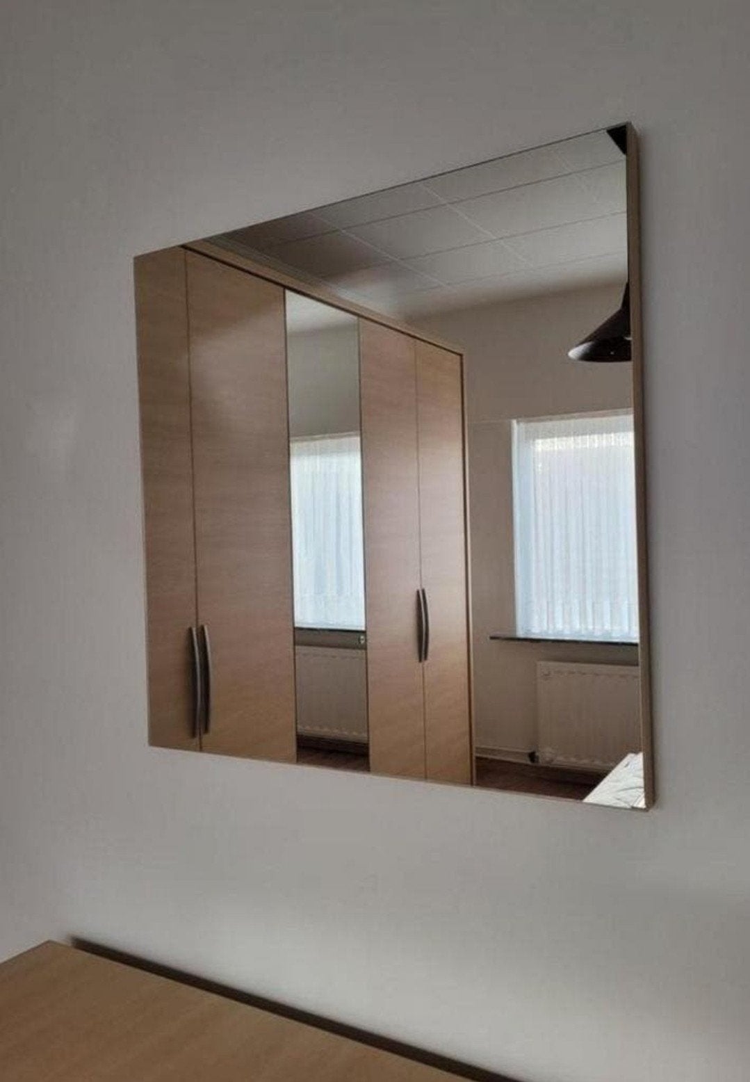 Miroir carré sur plaque épaisse en chêne clair, 80 cm x 80 c, Maison & Meubles, Moins de 100 cm, Enlèvement, 50 à 75 cm, Carré