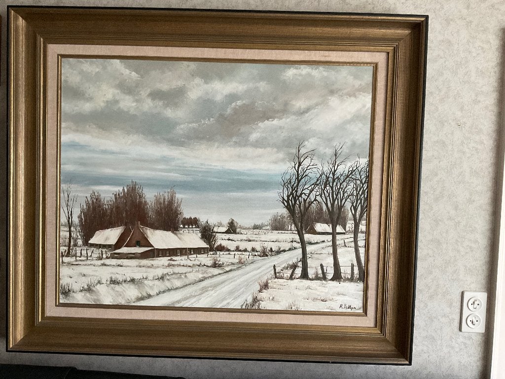 Schilderij, Signé, Paysage, Enlèvement, Toile