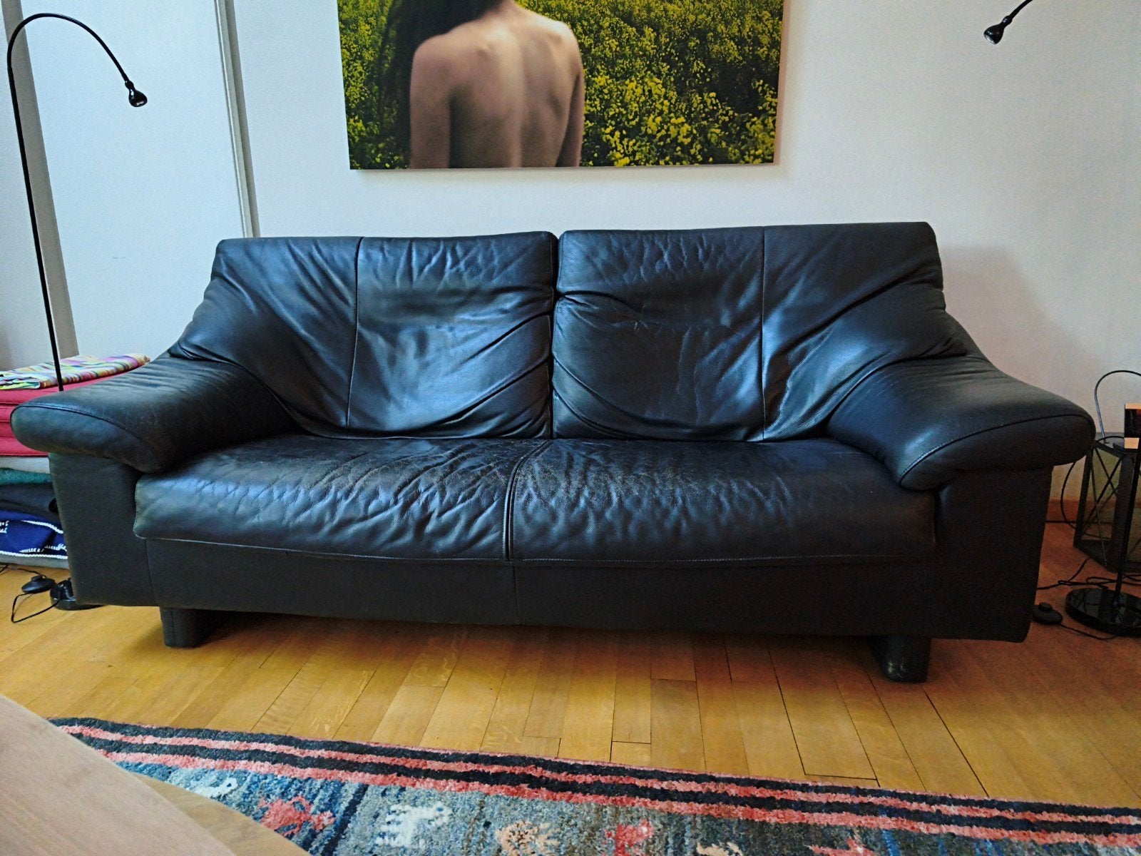 Zwart leder 2,5 zit, lengte 1m95 diepte 0,9m merk ROLF BENZ, Ophalen, Leer, Modern