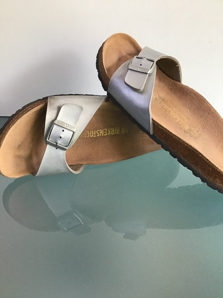 Birkenstock 38 Madrid | zilver | slippers | Gratis verzenden, Slippers, Overige kleuren, Verzenden, Zo goed als nieuw