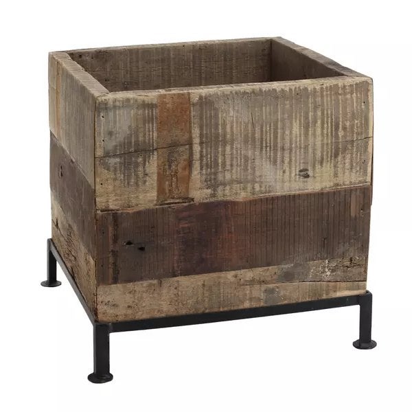 Nieuwe houten bloembak PTMD ZAZZ op ijzeren frame plantenbak, Neuf, Carré, 30 à 60 cm, Enlèvement