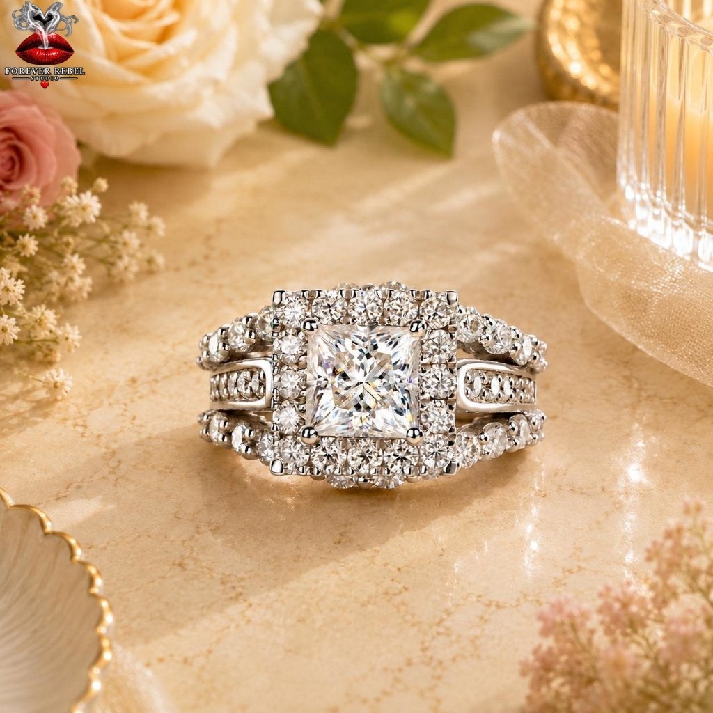 Seraphina Spark 3,884 ct Moissanite Ring 925 Zilver 8 maten, Bijoux, Sacs & Beauté, Neuf, Argent, Argent, Envoi