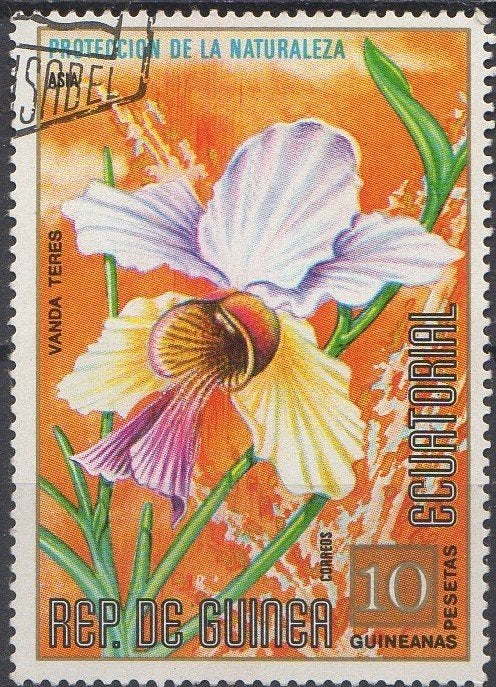 Equatoriaal Guinea - Orchidee Vanda terres- 1974, Timbres & Monnaies, Timbres | Afrique, Enlèvement ou Envoi, Affranchi