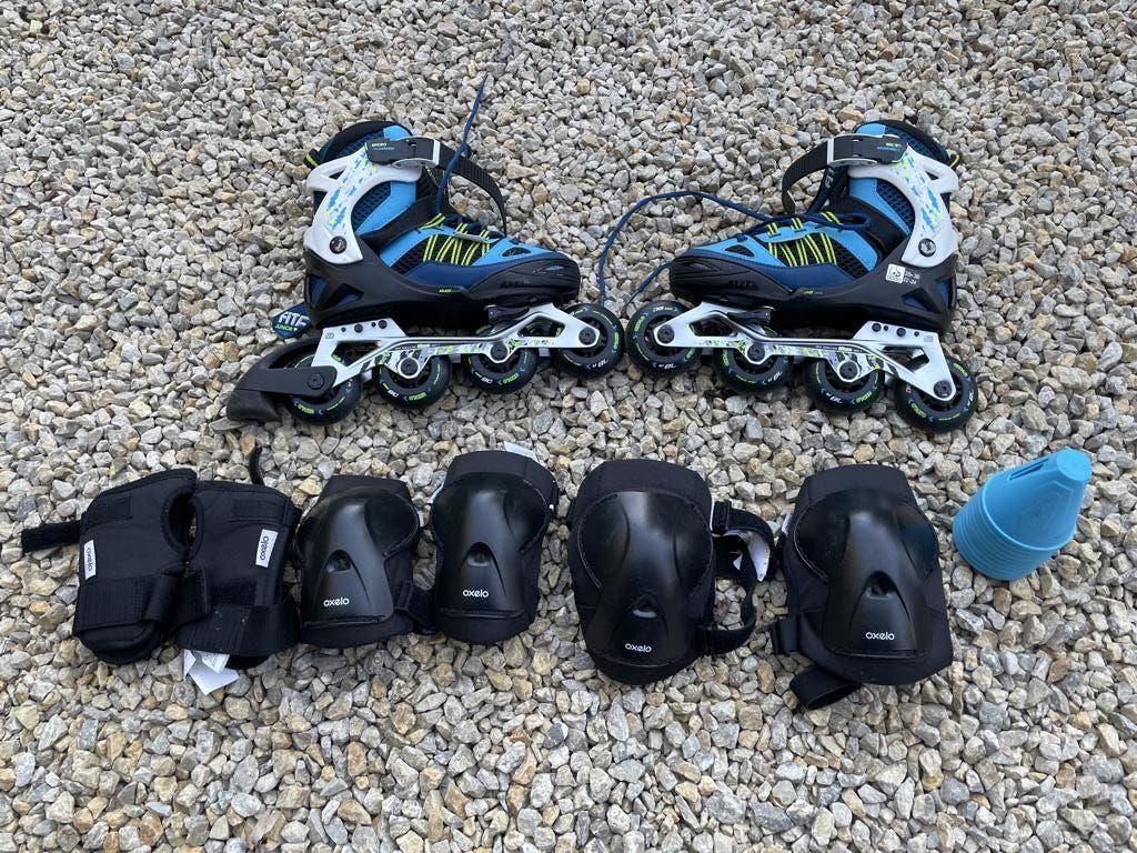 inline skates oxelo 35-38 incl bescherming en oefenkegels, Gebruikt, Kinderen, Bescherming, Ophalen