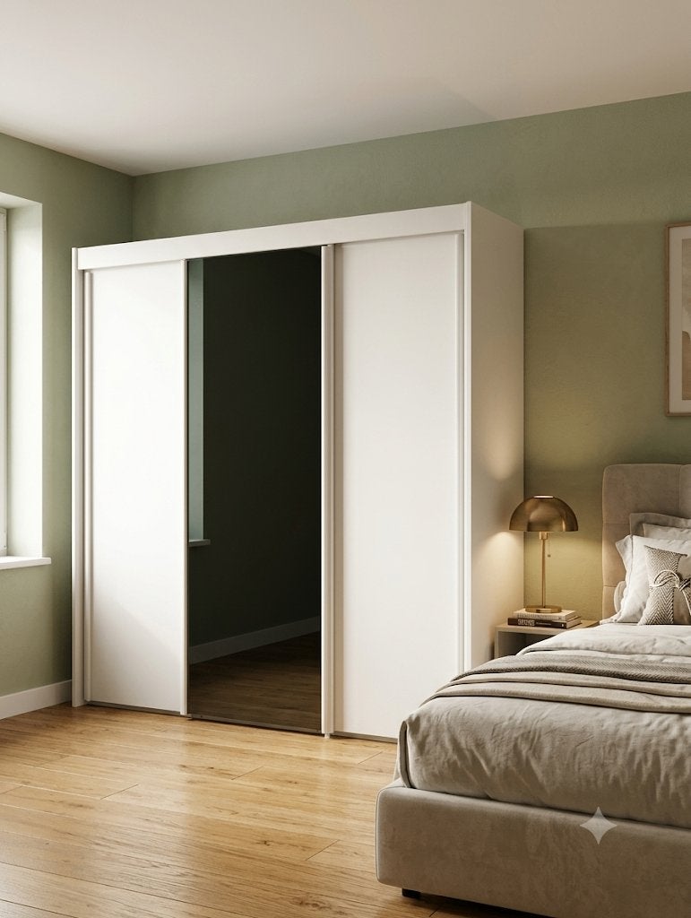 Moderne schuifdeurkast met spiegel – uitstekende staat, Huis en Inrichting, Kasten | Kleerkasten, Ophalen, Met deur(en), 200 cm of meer
