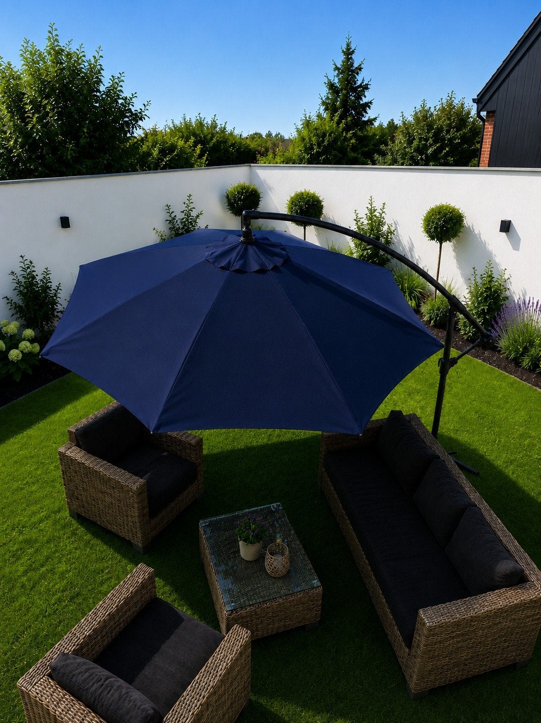 Hangparasol 3m Donkerblauw – Stevig & Modern, 3 à 4 mètres, Comme neuf, Enlèvement, Parasol sur pied