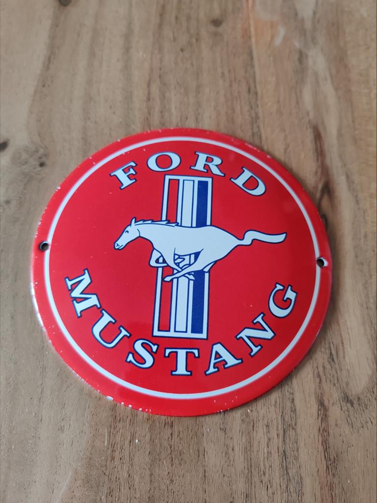 Geëmailleerde plaat van Ford Mustang, Verzamelen, Ophalen of Verzenden, Gebruikt, Reclamebord
