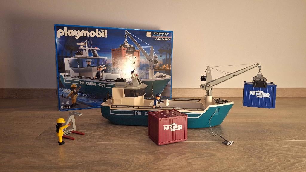 Playmobil 5253 vrachtschip met kraan en containers, Enlèvement, Utilisé, Ensemble complet