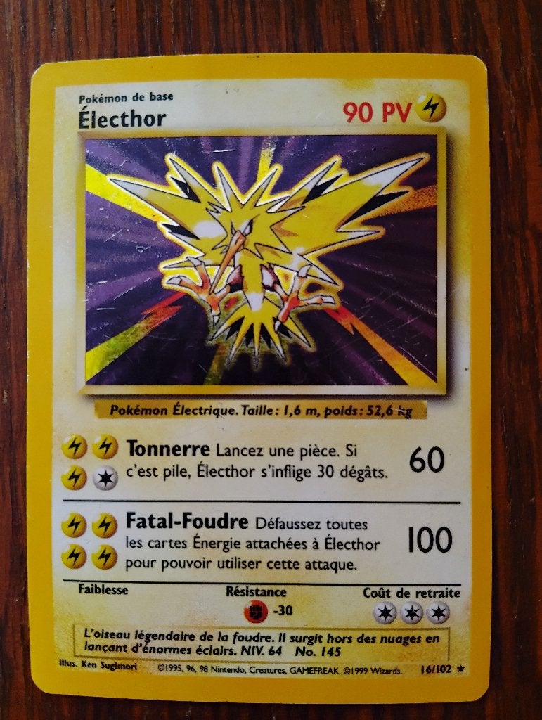 Électhor (Zapdos) BS 16 en français (RH Pokémon 1995), Hobby & Loisirs créatifs, Jeux de cartes à collectionner | Pokémon, Utilisé