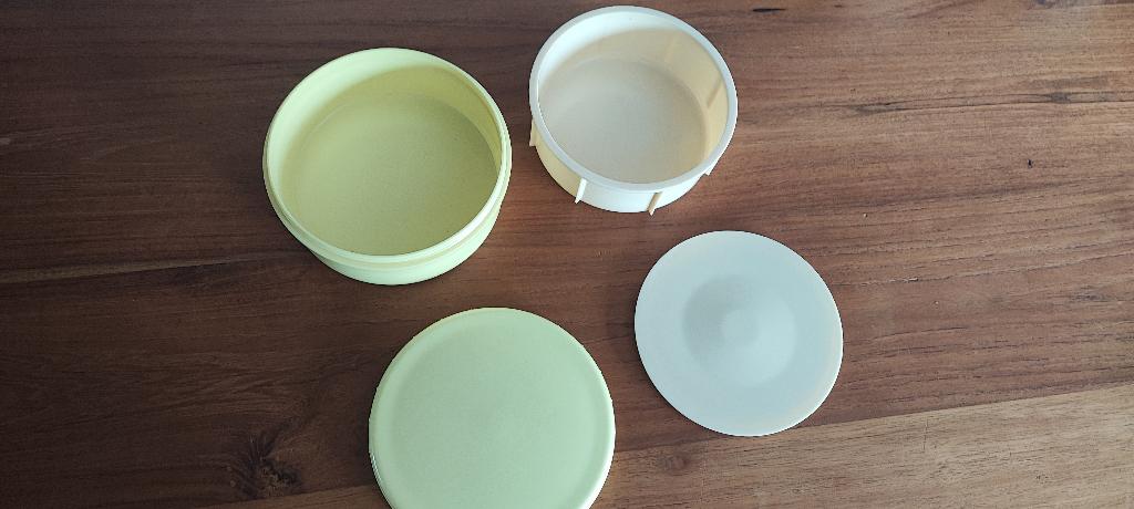 Vintage pastelgele dubbelwandige boterpot prima staat, Antiek en Kunst, Ophalen of Verzenden
