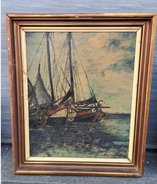 huile sur toile marine signe kindermans j, Antiquités & Art, Enlèvement ou Envoi, Toile