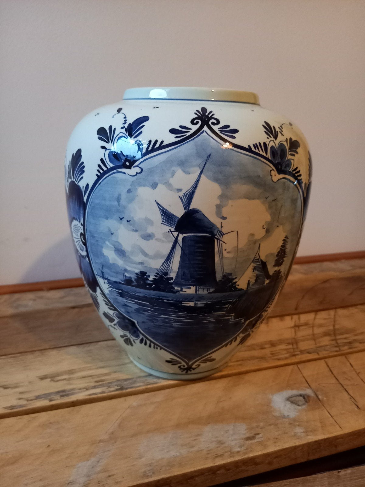 Handgeschilderde Vintage Delfts Blauwe Bolvaas, Antiquités & Art, Enlèvement ou Envoi