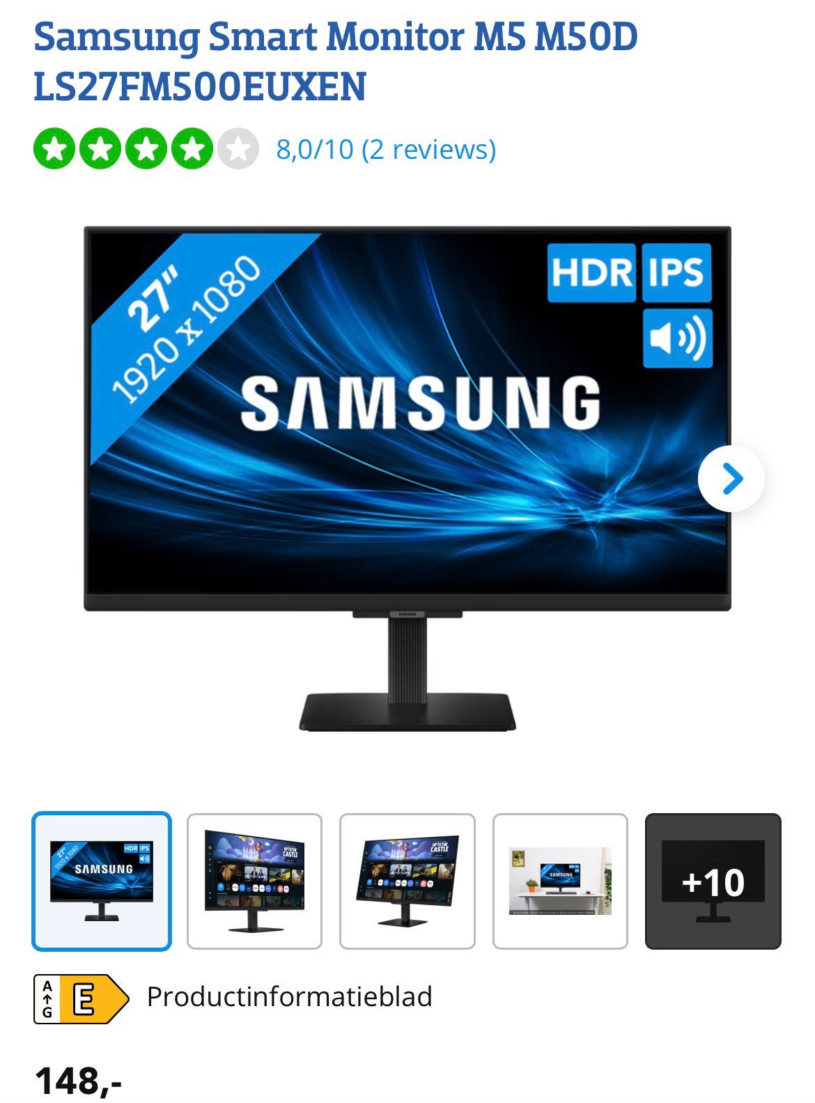 Samsung Smart Monitor M5 27 inch - Nieuw, Computers en Software, Monitoren, Ophalen, Nieuw