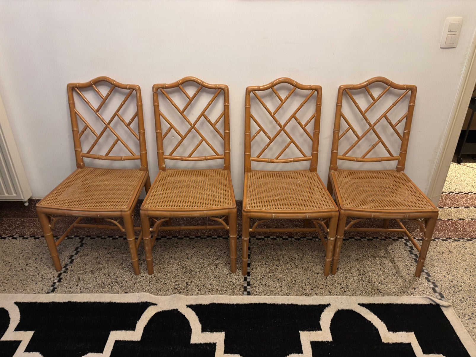 Lot de 4 chaises chippendale faux bamboe / faux bambou, Huis en Inrichting, Stoelen, Ophalen, Gebruikt