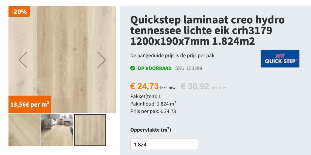 Quickstep laminaat creo hydro tennessee lichte eik, Doe-het-zelf en Bouw, Ophalen, Overige materialen, 50 tot 150 cm, Nieuw