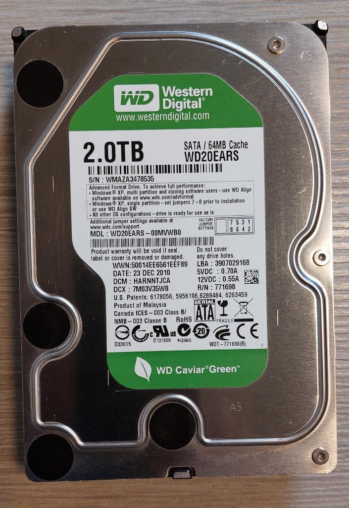 Groene harde schijf van Western Digital, Intern, Ophalen of Verzenden, 2 Teras, Desktop