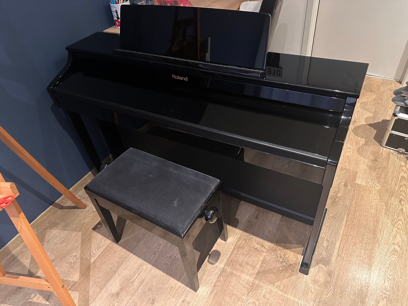 Roland HP505-PE Digitale Piano (Hoogglans Zwart) + Pianobank, Muziek en Instrumenten, Piano's, Ophalen, Gebruikt, Zwart, Piano