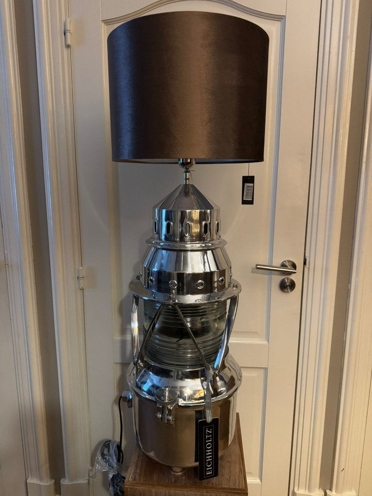 NIEUWE XXL Tafellamp Eichholtz Beacon nikkel 95 hoog, Ophalen, Overige merken, Met kap, Nieuw