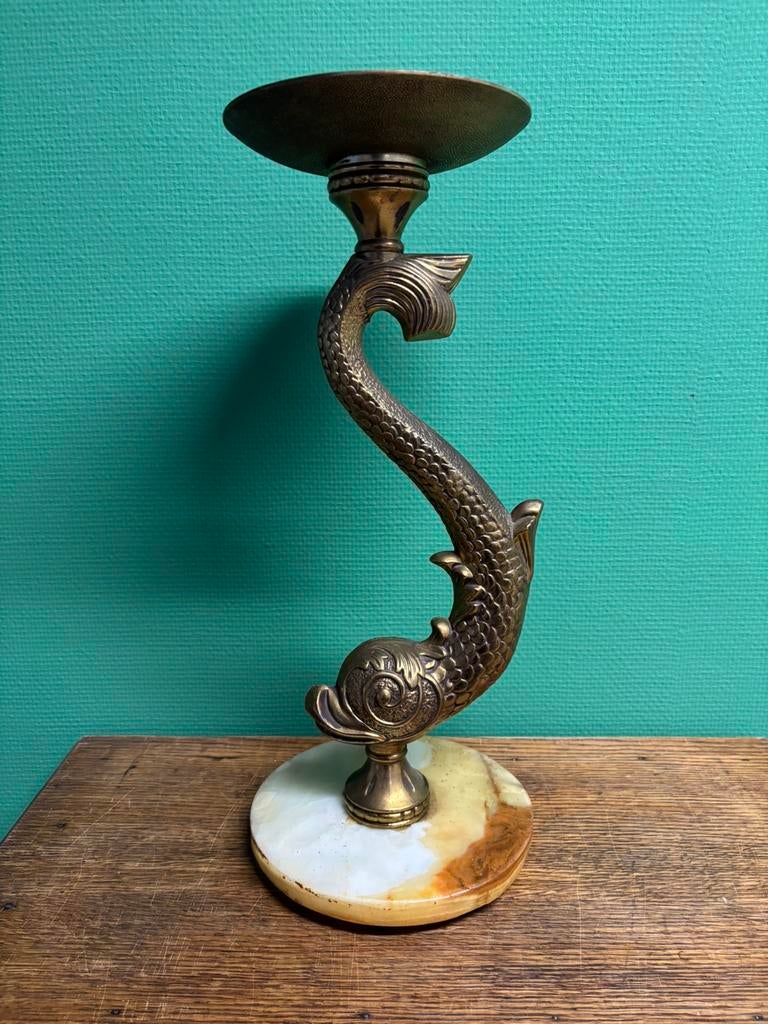 Antieke messing kandelaar, Antiek en Kunst, Ophalen, Koper of Brons