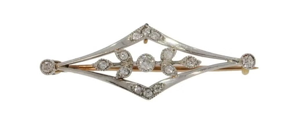 Belle Epoque antieke diamanten 14k broche goud fraai dames, Handtassen en Accessoires, Ophalen of Verzenden, Goud, Broche, Met edelsteen