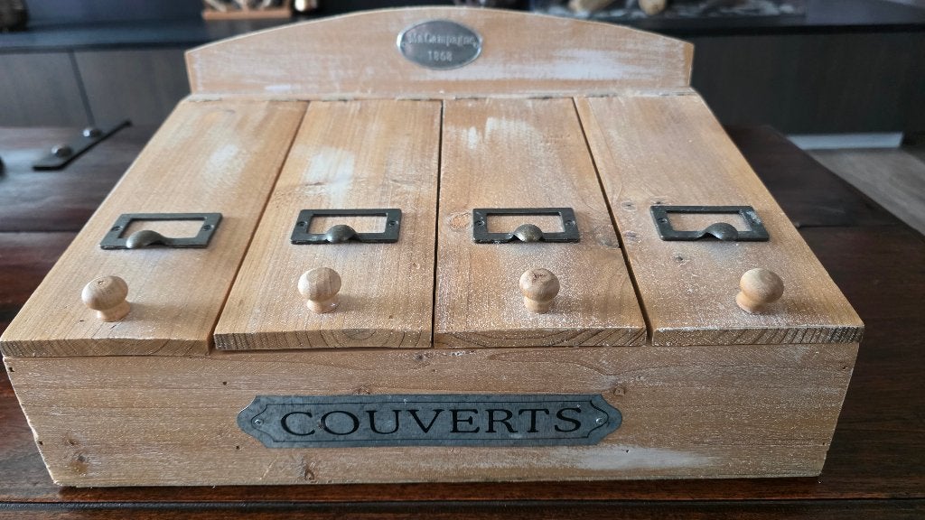 Landelijke houten bestekkist, Enlèvement, Comme neuf, Bois