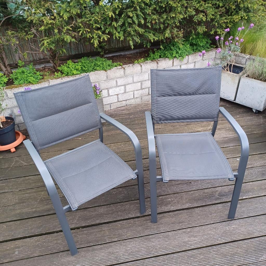 Tuinstoelen grijs mesh 4  stuks, Tuin en Terras, Tuinstoelen, Ophalen, Zo goed als nieuw, Aluminium, Stapelbaar