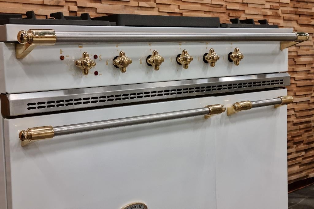 🔥Luxe Lacanche Fornuis 100cm wit + messing Propaan / Butaan, Ophalen, 60 cm of meer, Zo goed als nieuw, Energieklasse A of zuiniger