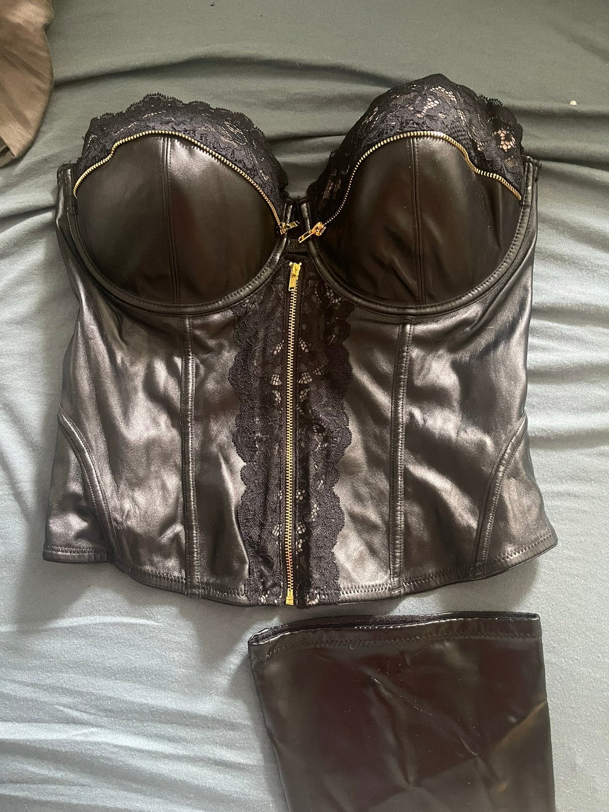 Body + kousen leer / latex, Kleding | Dames, Ophalen of Verzenden, Zwart, Body of Korset