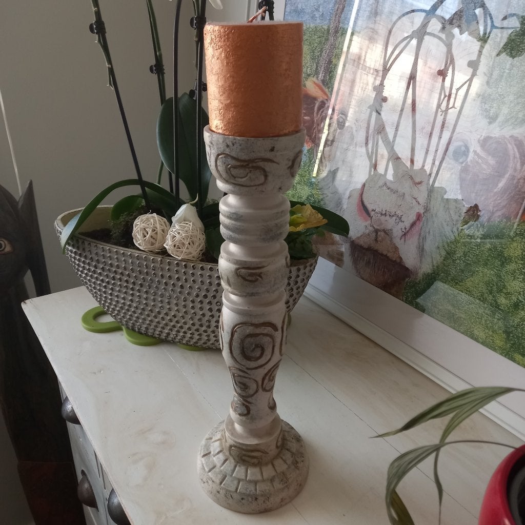 Houten kandelaar 35 cm hoog.  afhalen in 3290 Diest., Ophalen, Kandelaar