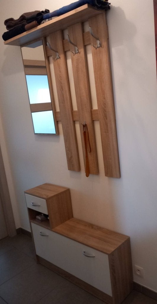 Meuble d’entrée 3en1 Vestiaire avec miroir-banc à chaussures, Maison & Meubles, Enlèvement, Comme neuf