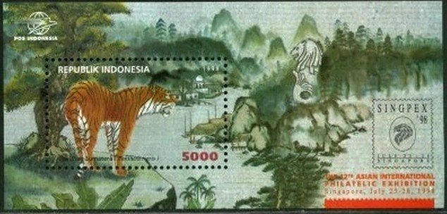 INDONESIË 1998 Tijger – SINGPEX Blokje, Michel: B-131, Postf, Verzenden, Postfris, Dier of Natuur