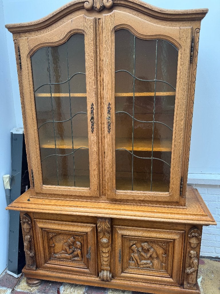 7. Decoratieve vintage vitrinekast, Huis en Inrichting, Ophalen, Gebruikt, Eikenhout