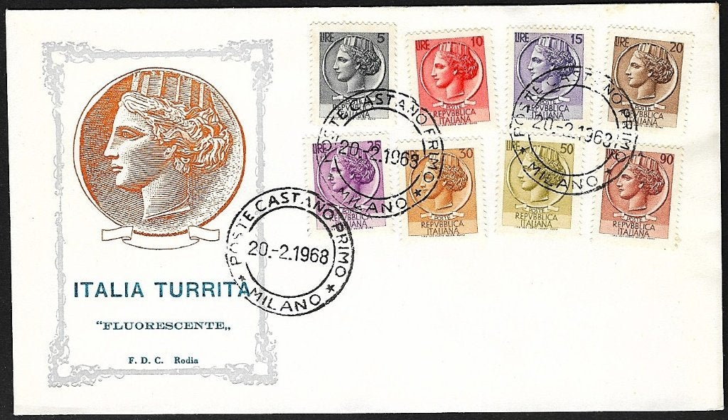 1968 - ITALIE - FDC Italia turrita + POSTE CASTANOPRIMO, Timbres & Monnaies, Timbres | Europe | Italie, Non oblitéré, Envoi