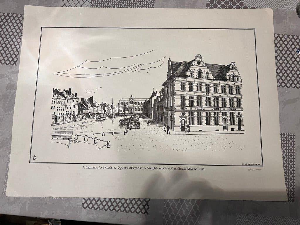 Litho op papier, Didier Nemerlin - A Bruxelles, A l'angle d, Ophalen of Verzenden, Overige onderwerpen, Lithografie