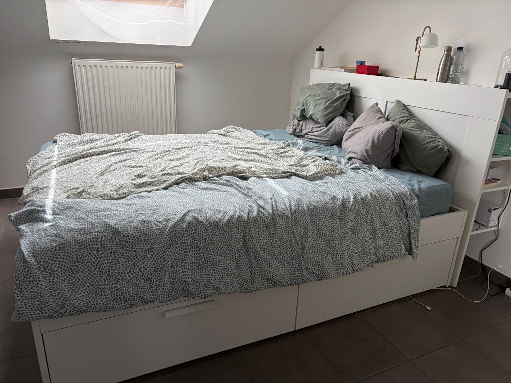Brimnes bed met opberglades, wit, 160x200 cm, Huis en Inrichting, Slaapkamer | Bedden, Ophalen, Wit, Tweepersoons, Zo goed als nieuw
