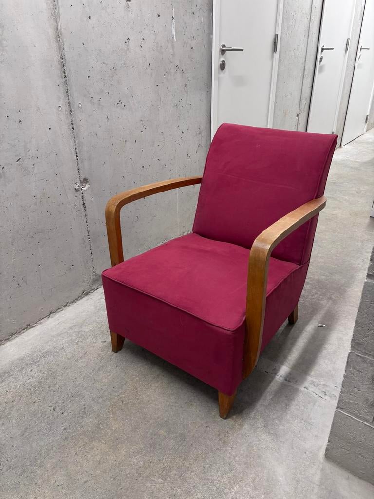 2 Fauteuils en velour rouge, Ophalen, Gebruikt, 75 tot 100 cm, Stof
