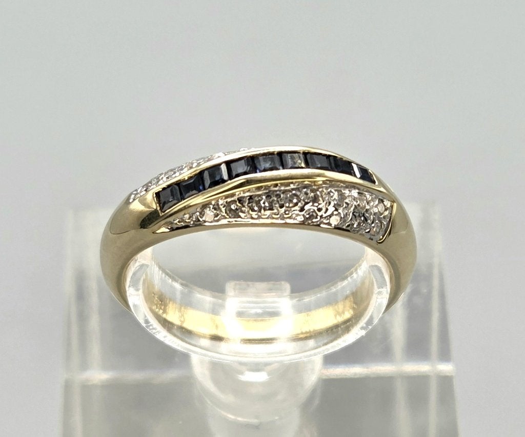Bague vintage en saphir doré et diamant. 2026/693, Enlèvement ou Envoi, 18 à 19, Femme ou Homme, Comme neuf