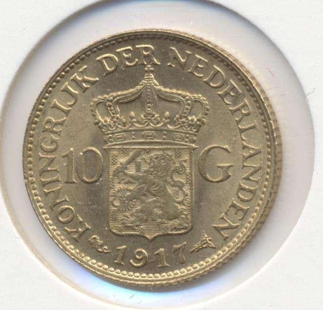 Nederland 10 Gulden 1917 Wilhelmina, Enlèvement ou Envoi, Or