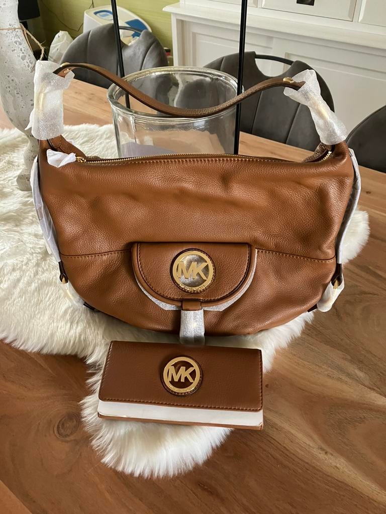 Ruime dames handtas + portemonnee MK leder nieuw, Ophalen, Zo goed als nieuw, Handtas