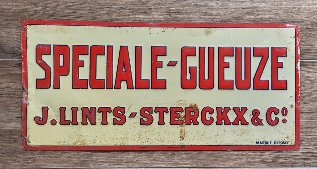 Panneau d'affichage en étain Gueuze J Lints., Collections, Marques & Objets publicitaires, Enlèvement ou Envoi, Panneau publicitaire