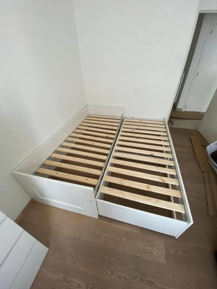 2 lits IKEA BRIMNES, Enlèvement, Utilisé, Réglable, Blanc