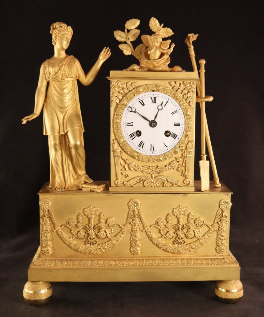Antieke Franse vuurvergulde pendule, Ophalen of Verzenden