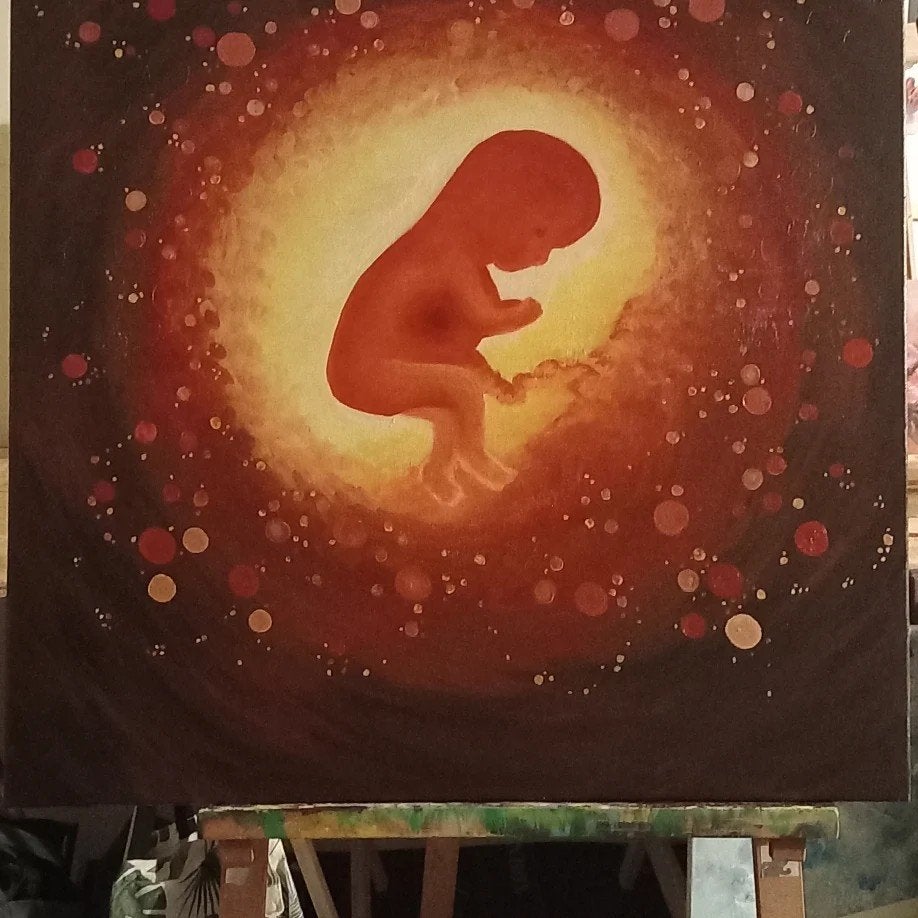 olieverfschilderij, 50x50, zelf gemaakt, Antiek en Kunst, Ophalen, Gesigneerd, Gemengde techniek, Abstract