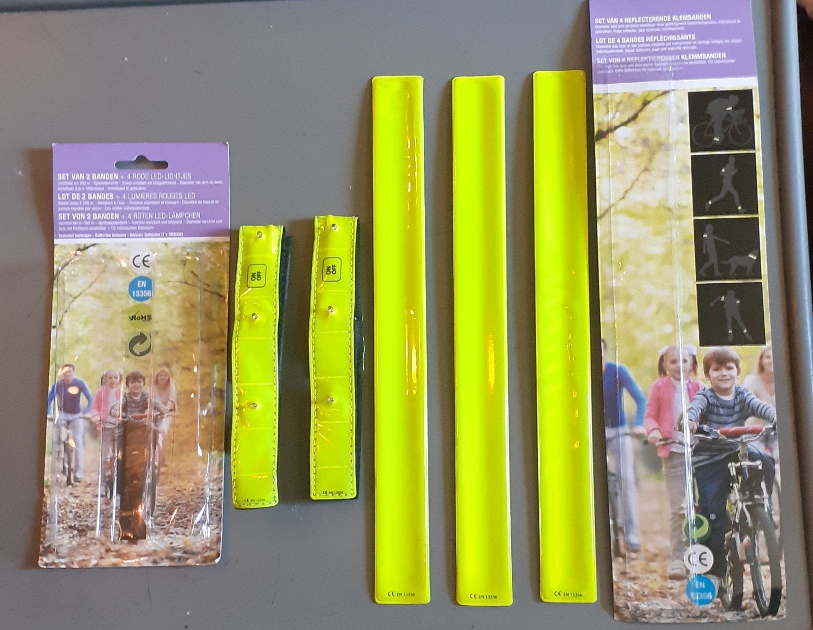 Lot de 3 bandes réfléchissantes + 2 lumineuses état neuf, Sports & Fitness, Cyclisme, Enlèvement ou Envoi