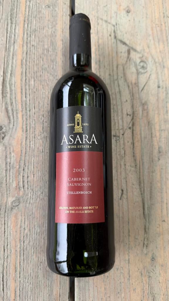 Een fles Asara Cabernet Sauvignon uit 2003 Stellenbosch, Verzamelen, Wijnen, Ophalen of Verzenden, Zo goed als nieuw, Afrika, Rode wijn