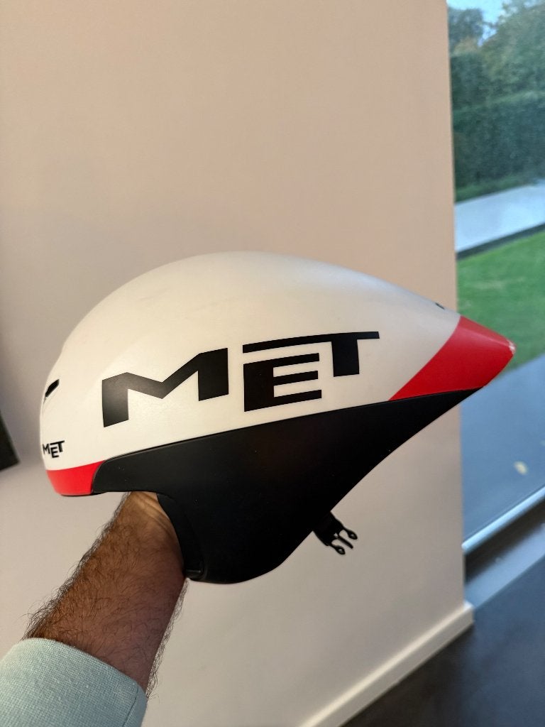 Met drone tijdrit helm, Fietsen en Brommers, Ophalen of Verzenden, Gebruikt, M, MET